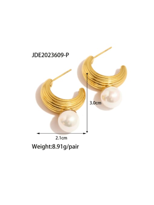 J&D Stainless steel Imitation Pearl Geometric Minimalist Huggie Earring 3