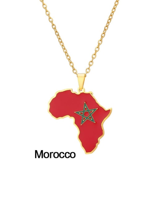 Africa Morocco Stainless steel Enamel Medallion Ethnic Map of Africa Pendant Necklace