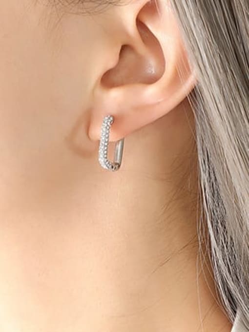 F193 steel color earrings Titanium Steel Cubic Zirconia Geometric Hip Hop Huggie Earring