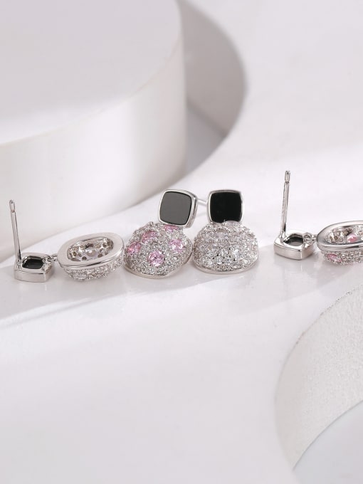 H01400 steel pink diamond Brass Cubic Zirconia Geometric Dainty Stud Earring