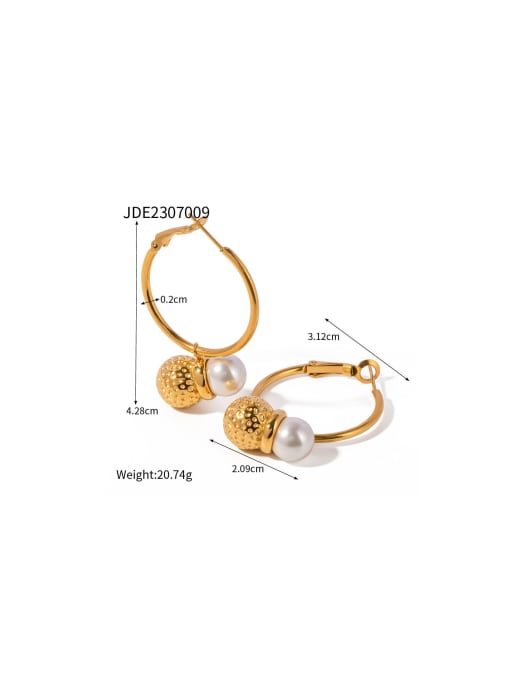 JDE2307009 Stainless steel Imitation Pearl Geometric Trend Hoop Earring