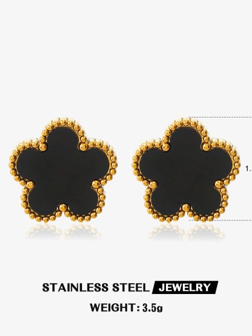 Black earrings Stainless steel Enamel Dainty Flower  Earring and Necklace Set