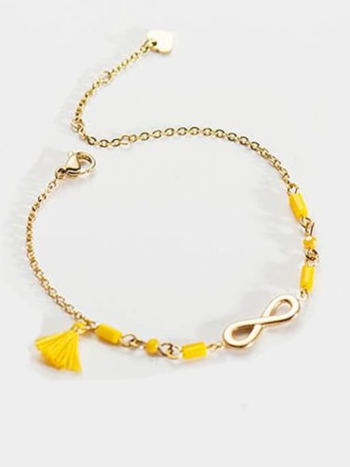 Yellow Stainless steel Bead Tassel Dainty Link Bracelet