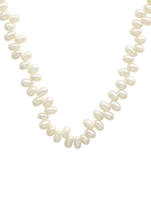 MAKA Brass Freshwater Pearl Irregular Minimalist Beaded Necklace 0