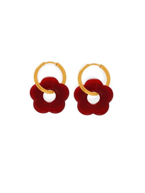 MYTXF107 Red Earrings Brass Resin Flower Minimalist  Earring and Necklace Set