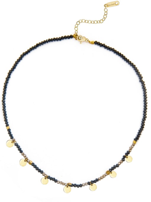 Black Natural stone beads temperament titanium steel necklace