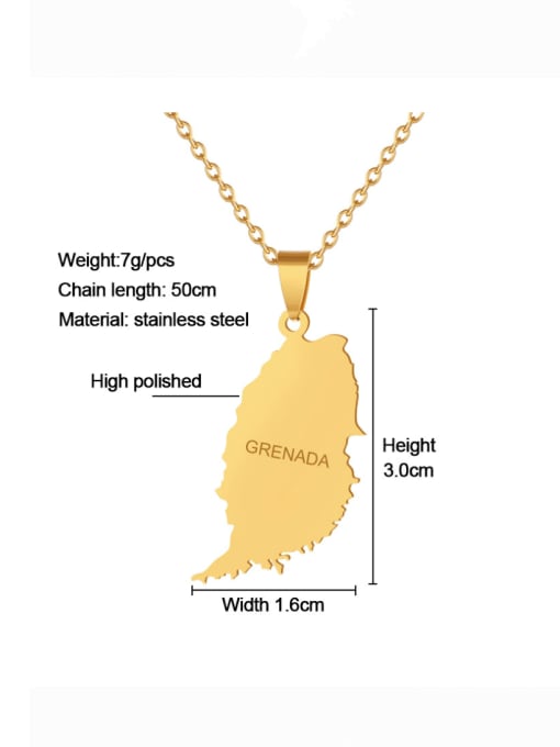 SONYA-Map Jewelry Stainless steel Medallion Hip Hop Grenada Map Pendant  Necklace 1