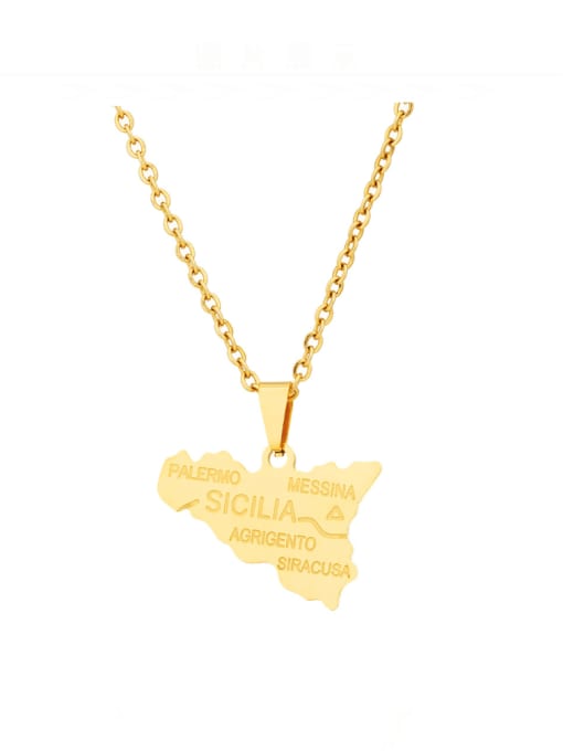 golden+Chain Stainless steel Irregular Hip Hop  Map Necklace of Sicily Necklace