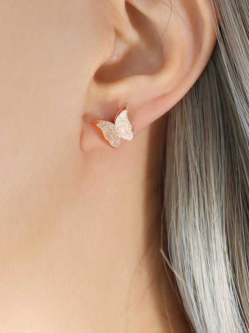 F033 Rose Gold Earrings Titanium Steel Minimalist Butterfly  Earring Ring and Necklace Set