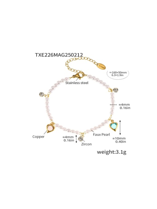 TXE226 Golden Love Pearl Bracelet Titanium Steel Imitation Pearl  Minimalist Heart Bracelet and Necklace Set