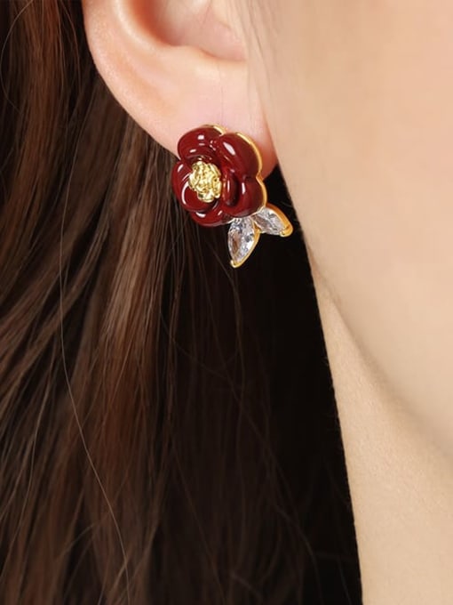 MAKA Brass Enamel Flower Minimalist Stud Earring 1