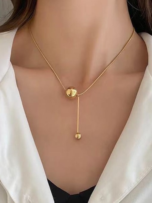 K gold Titanium Steel  Round Ball Minimalist Tassel Necklace
