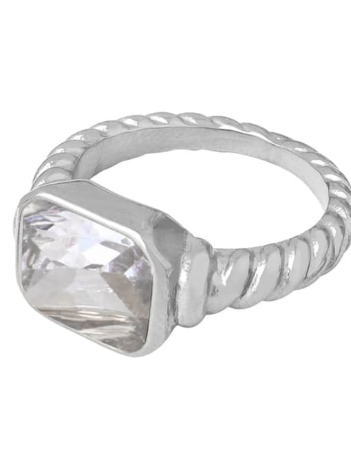 A504 Steel White Trinitite Ring No.8 Titanium Steel Glass Stone Geometric Hip Hop Band Ring