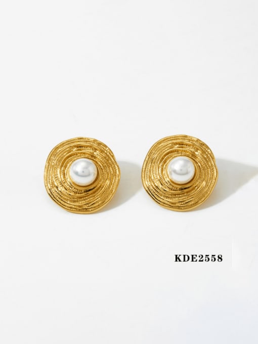 Gold KDE2558 Stainless steel Imitation Pearl Geometric Hip Hop Stud Earring