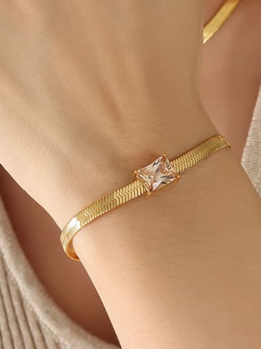 E377 Champagne  Gold Bracelet 14+ 5cm Titanium Steel Cubic Zirconia Vintage Geometric Bracelet and Necklace Set