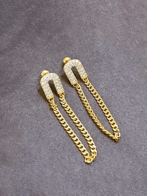 H00823 Gold Brass Cubic Zirconia Geometric Vintage Drop Earring