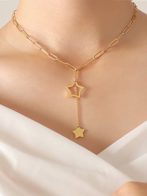 MAKA Titanium Steel Star Minimalist Hollow Chain Tassel Necklace 1