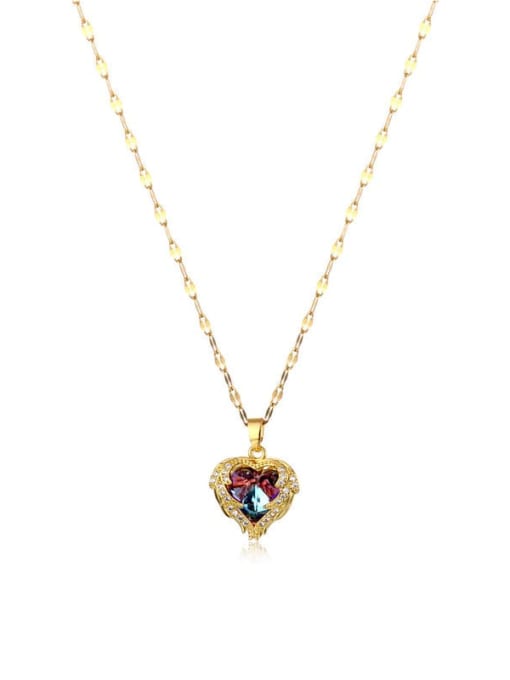 PL028 Ocean Heart Lip Chain Gold Titanium Steel Cubic Zirconia Heart Dainty Necklace