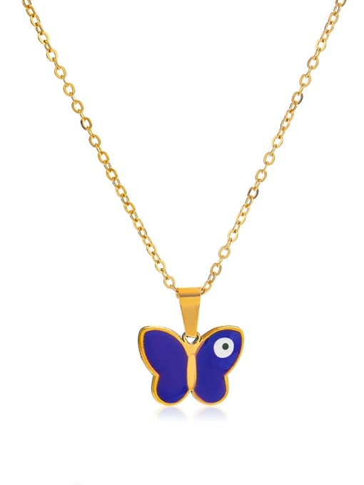 J$L  Steel Jewelry Stainless steel Enamel Butterfly Vintage Necklace 0