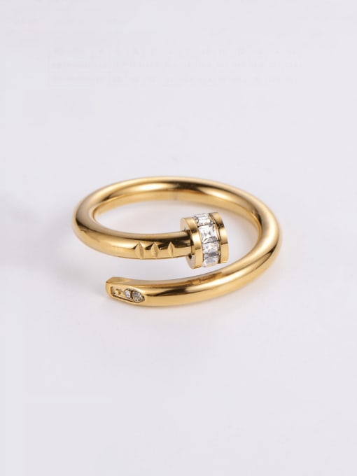 golden Stainless steel Cubic Zirconia Irregular Minimalist Stackable Ring