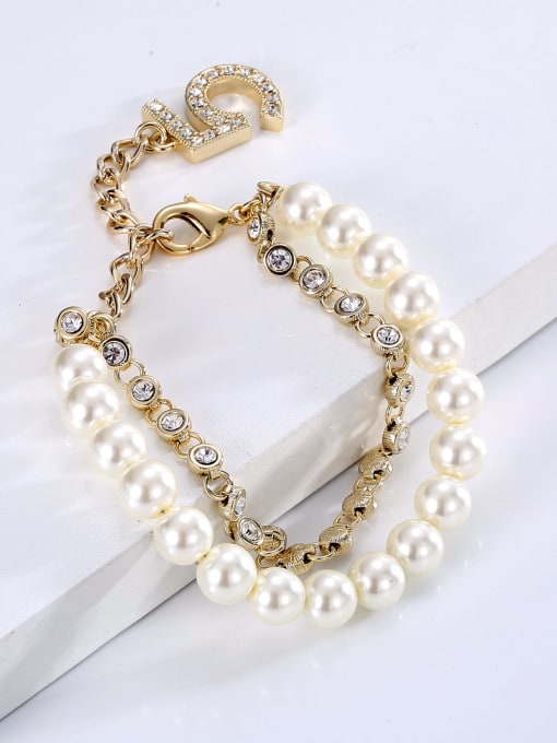 Clioro Brass Imitation Pearl Number Dainty Strand Bracelet 1