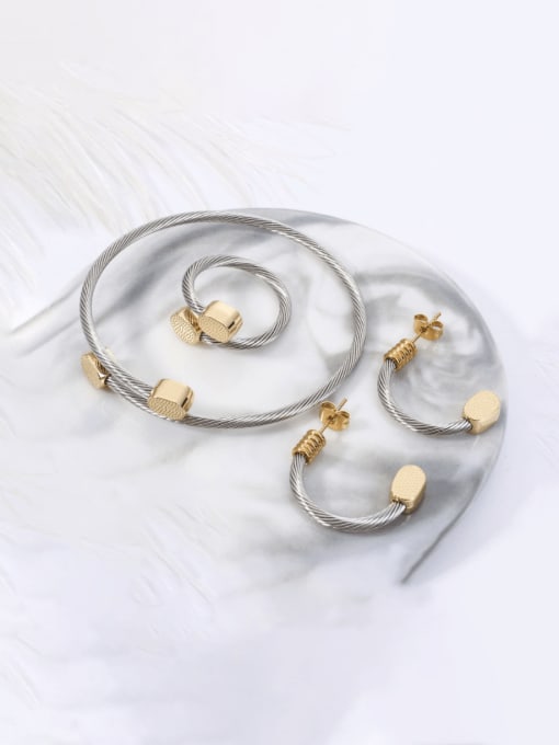 Clioro Stainless steel Vintage Irregular Ring Earring And Bracelet Set 1