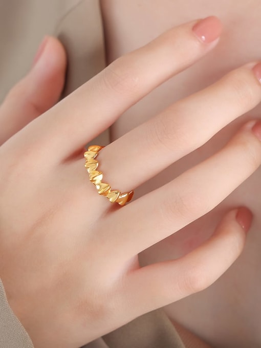 A499 Gold Ring Titanium Steel Heart Trend Band Ring