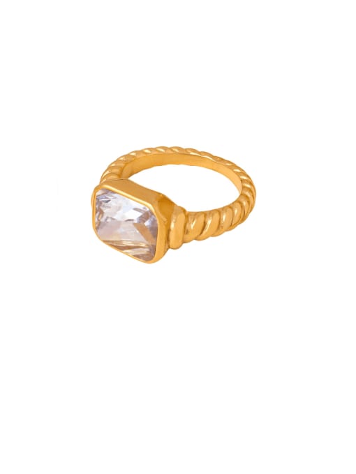 A504 Gold White Trinitite Ring No.7 Titanium Steel Glass Stone Geometric Hip Hop Band Ring