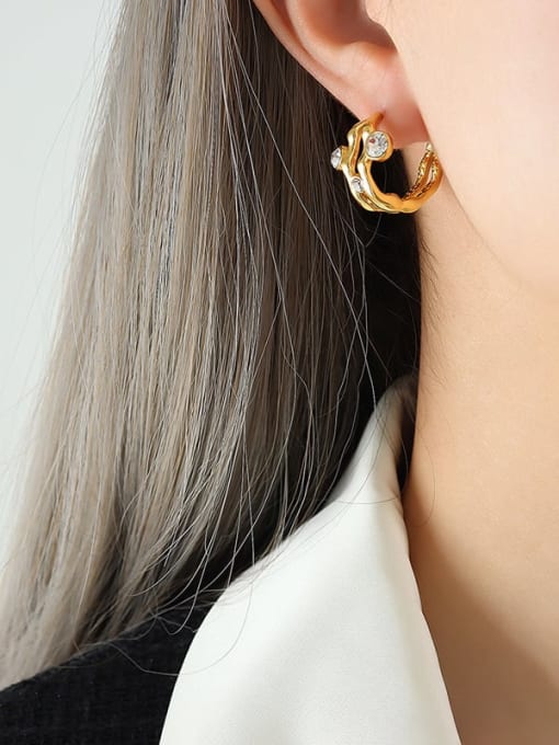 F710 Gold Earrings Titanium Steel Cubic Zirconia Geometric Dainty Stud Earring