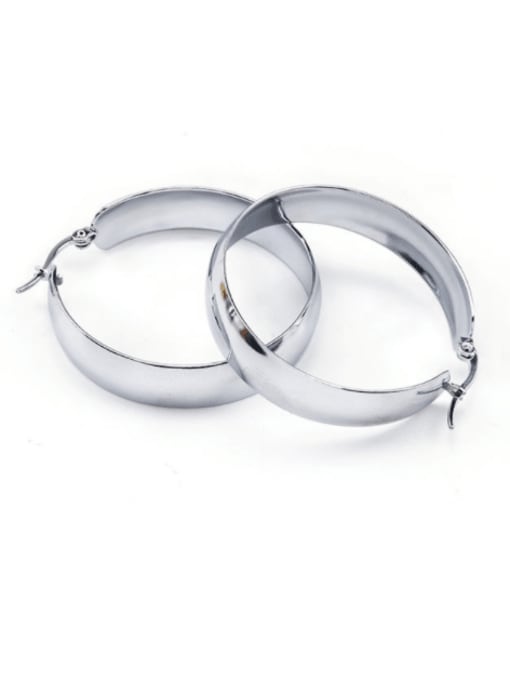 Large face width silver 50mm pair Titanium Steel Round Minimalist Hoop Earring