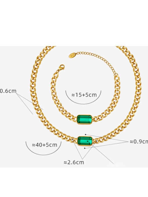 MAKA Titanium Steel Glass Stone  Hip Hop Geometric  Chain Bracelet and Necklace Set 2