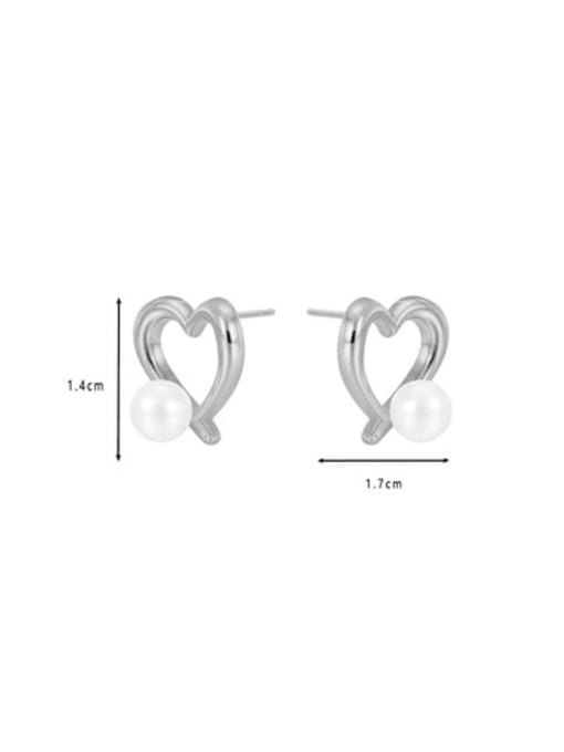 Clioro Brass Imitation Pearl Heart Minimalist Stud Earring 4