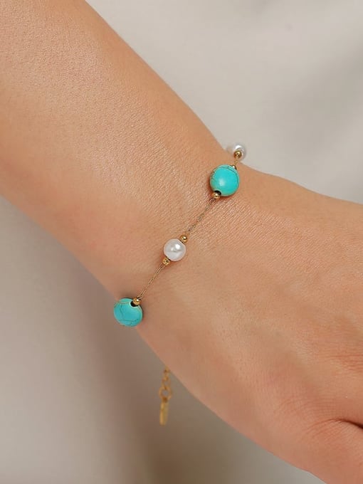 MAKA Stainless steel Minimalist Irregular  Turquoise  Bracelet and Necklace Set 2