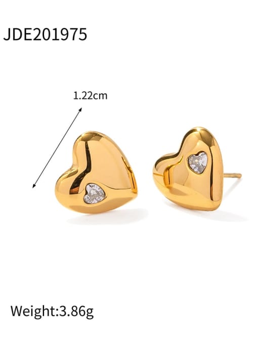 JDE201975 Stainless steel Cubic Zirconia Heart Dainty Stud Earring