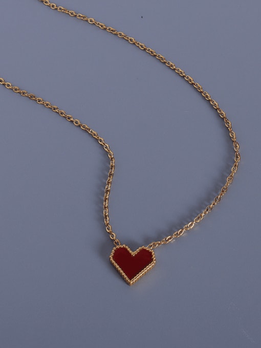 Gold acrylic peach heart necklace 40+5cm Titanium 316L Stainless Steel AcrylicHeart Minimalist Necklace with e-coated waterproof