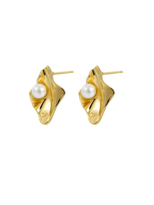 Clioro Brass Imitation Pearl Irregular Vintage Stud Earring 2