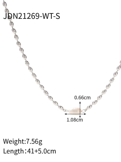 JDN21269 WT S Stainless steel Freshwater Pearl Geometric Dainty Beaded Necklace