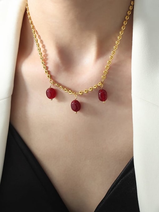 P1720 Red Agate Necklace 37+ 5cm Titanium Steel Natural Stone Tassel Trend Tassel Necklace