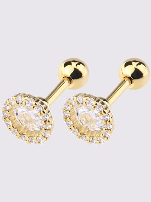 Gold Zircon Earrings Brass Cubic Zirconia Heart Dainty Single Earring