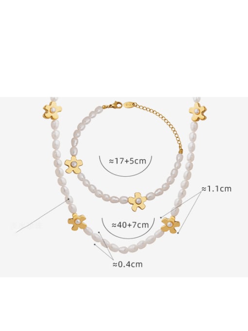 MAKA Titanium Steel Freshwater Pearl Minimalist Flower  Bracelet and Necklace Set 2