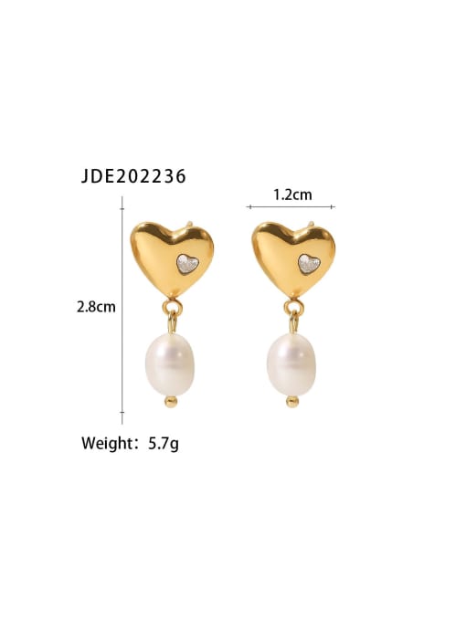 J&D Stainless steel Freshwater Pearl Heart Trend Earring 2