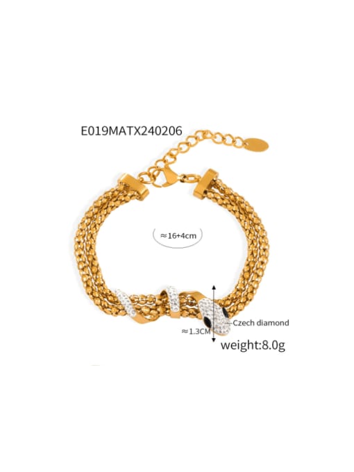 MATXE019 Gold Bracelet Titanium Steel Cubic Zirconia Hip Hop Snake Earring and Necklace Set