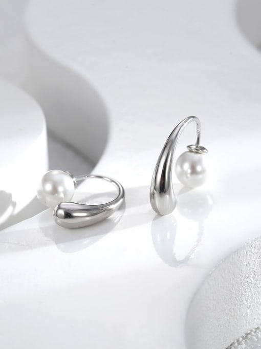H01475 steel color Brass Imitation Pearl Geometric Dainty Stud Earring