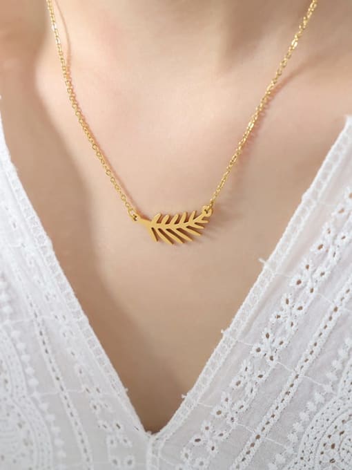 P1727 Gold Small Necklace 40 +5cm Titanium Steel Leaf Trend Multi Strand Necklace