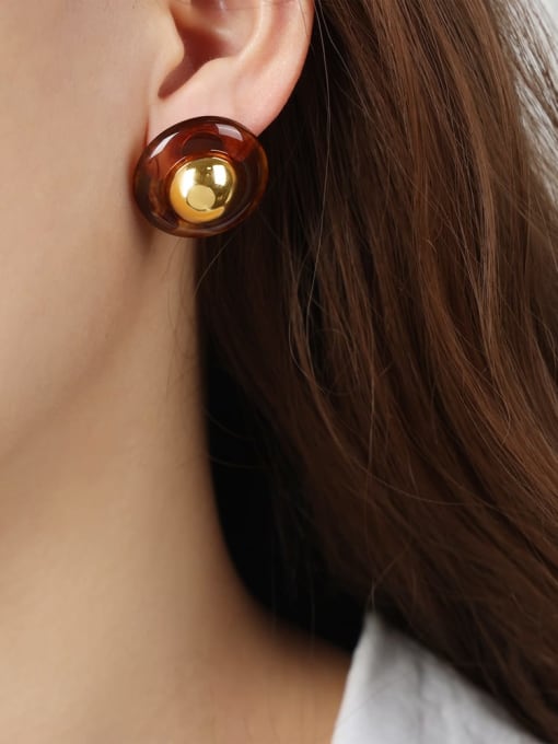 F1167 Red Earrings Brass Resin Geometric Vintage Stud Earring