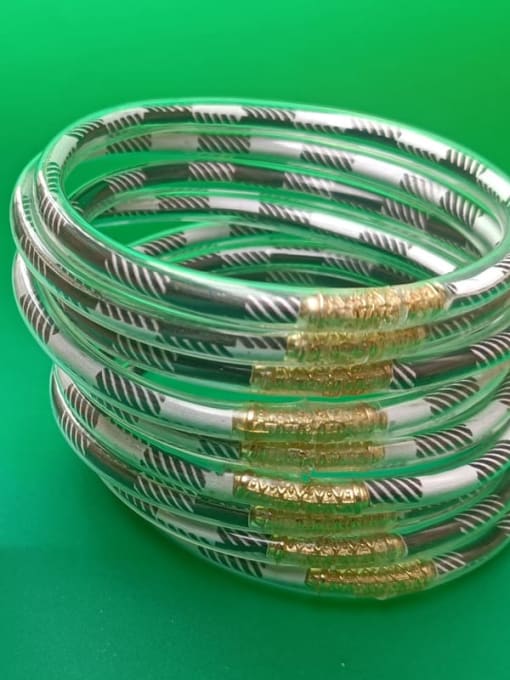 Striped black PVC Silicone Tube Gold Powder Bracelet, Jelly Bangles Bracelet, Cross-Border 9 in a Group