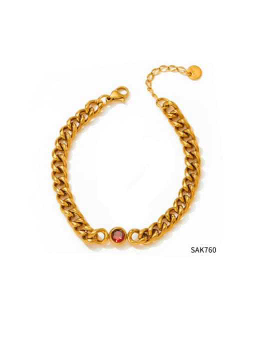 SAK760 Golden +Red Stainless steel Glass Stone Geometric Hip Hop Link Bracelet