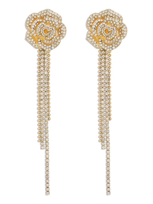 Gold earrings Zinc Alloy Rhinestone Flower Hip Hop Threader Earring