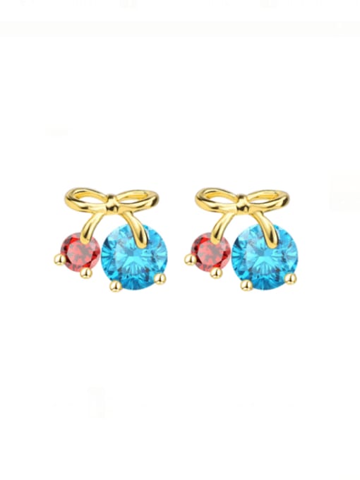 Gold Red Blue Zircon Brass Cubic Zirconia Friut Minimalist Stud Earring