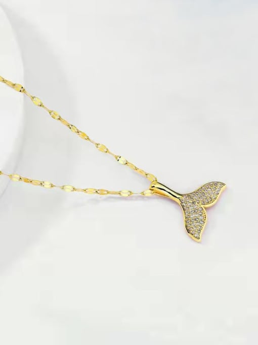 K.Love Titanium Steel Cubic Zirconia  Minimalist Fishtail  Pendant Necklace 2